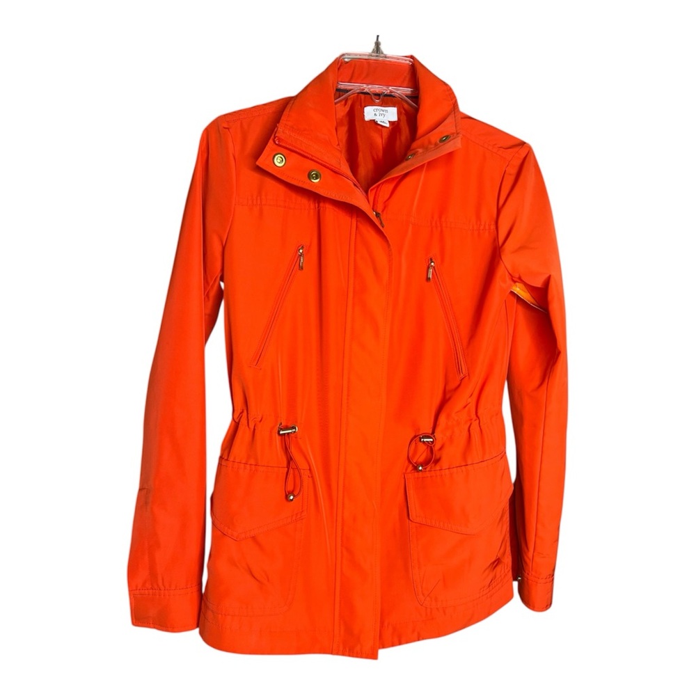 Crown & Ivy Women’s Vibrant Orange Multi-Pocket Utility Jacket SZ XS